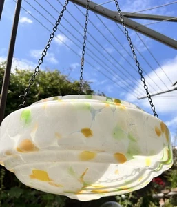 GORGEOUS 1930'S ART DECO STEPPED CEILING FLY CATCHER MARBLED GLASS LIGHT SHADE - Picture 1 of 10