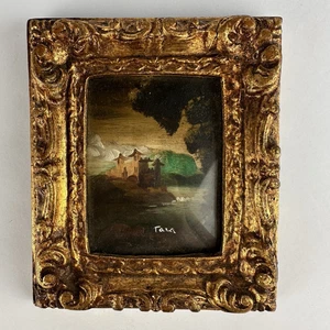Vintage Tara handgemaltes Mini Ölgemälde verzierter Goldrahmen Italien signiert 5,5"x4,5" - Bild 1 von 9