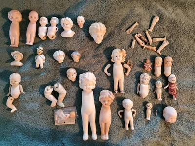 🎀Огромный лот антикварных неглазурованных кукол, запчасти, фарфоровые изделия Германия Япония - Изображение 1 из 4