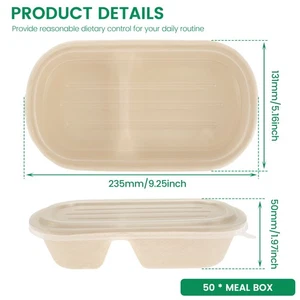 50 Pcs Take Out Food Containers 2 Compartment Paper Bowls with Lids stcoR - Picture 1 of 11
