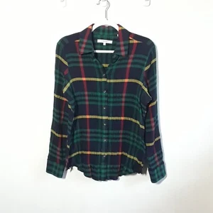 Foxcroft Top Bluse Gr. 8, kariert Crinkle Baumwolle grün blau lässig adrett - Bild 1 von 9