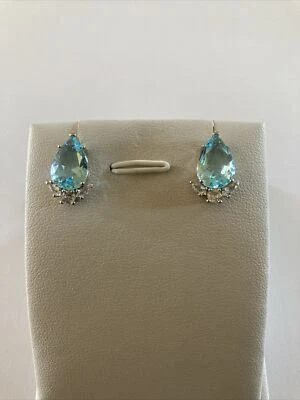 Brincos de gota de pera CZ de água-marinha e branco - Imagem 1 de 4