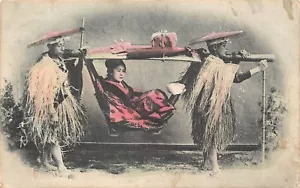 Japonia 1907 Palanquin na śniegu vintage pocztówka - Zdjęcie 1 z 2