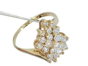 FANCY SOLID 14k YELLOW GOLD with 0.9 TCW DIAMOND CLUSTER COCKTAIL RING sz 6.5 - Picture 1 of 22