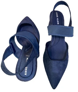 Anne Klein Women's 11 Imani Slingback Dress Heels Navy Blue-2 Inch Heel Leather - Picture 1 of 9