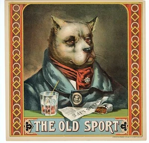 The OLD SPORT Caddy Crate Label || Litografía favorita y Maass, PERRO, antigua - Imagen 1 de 1