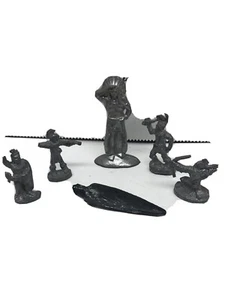 Vintage Native American Indian Chief and Indian Lead Figures w Weapons Unpainted - Picture 1 of 8