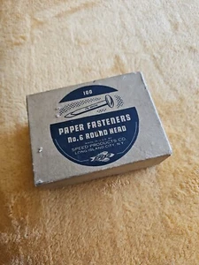 Paper Fasteners 1.5" NO. 6 Round Head Rust Proof Vintage Original Box Speed Prod - Picture 1 of 5