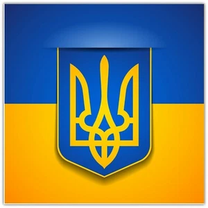 Tryzub Ukraine Flag Coat of Arms Car Bumper Window Sticker Decal 4.5"X4.5" - Picture 1 of 1