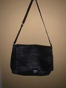 PERRY ELLIS PORTFOLIO Bag Black Leather Messenger Business Commuter - Picture 1 of 12