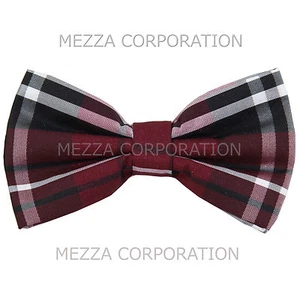 New formal men's pre tied Bow tie plaid & checkers formal wedding party burgundy - Picture 1 of 3