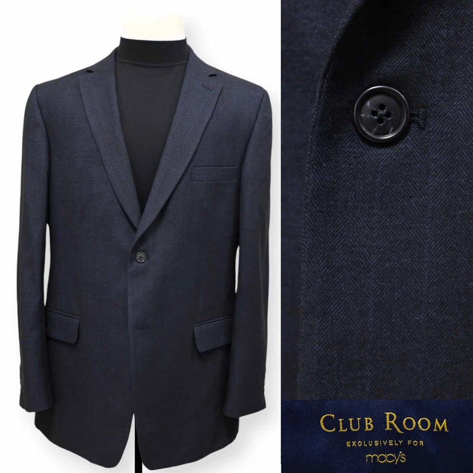 CLUB ROOM Hombre Azul Negro ESPIGA Abrigo Deportivo Traje Chaqueta Blazer 44 L Foto 1 de 4