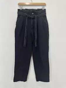 Abercrombie & Fitch Mom Jeans Women 28x25 Black Denim Hi Rise Belted Raw Hem - Picture 1 of 14