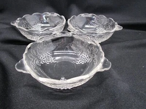 4" Nappy Vintage Clear by ANCHOR HOCKING Set of 3 Bowls 3Tab Handles - Picture 1 of 4