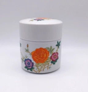 Takahashi San Francisco Round Orange White Blue Floral Porcelain Trinket Box - Picture 1 of 7