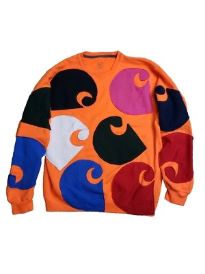 Custom Big Workwear WIP Logo Allover Cut N Sew Crewneck Orange Sweatshirt Sz M - Image 1 of 4