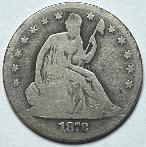 1872-CC Seated Liberty Half Dollar - Key Date Carson City 50C; Nicely Circulated Cover