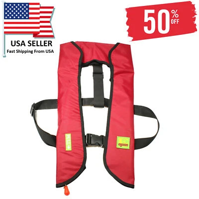 Premium Adult Inflatable Life Jacket Vest Lifesaving PFD C02 Cartridge - Red - Image 1 of 4