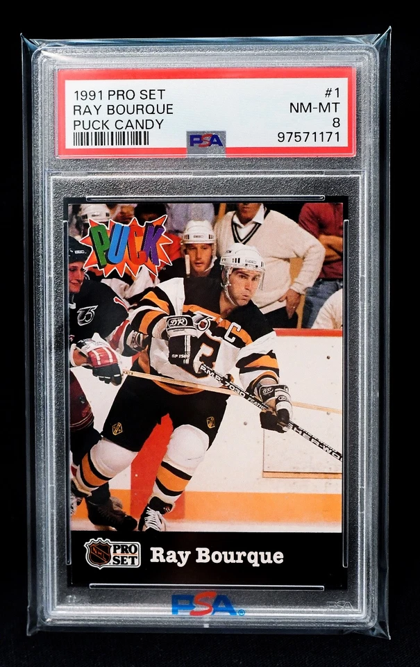 Juego profesional Puck Candy Ray Bourque #1 1991 - PSA 8 (POP 2 - ¡ninguno superior!) Foto 1 de 1