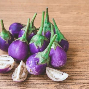 100+ EGGPLANT THAI , Round Mauve Purple/White Cà Pháo trắng/ tím Seeds, 2025 - Picture 1 of 1