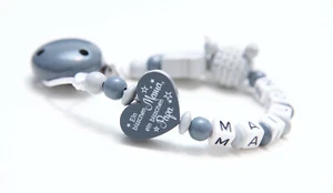 ☆ Schnullerkette mit Namen Jungen ★bisschen Mama & Papa ☆Fuchs Häkelperle grau ☆ - Bild 1 von 2