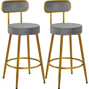 Bar Height Stools Velvet Bar Stools with Backrest & Gold Legs Set of 2 Dark Gray - Picture 1 of 8