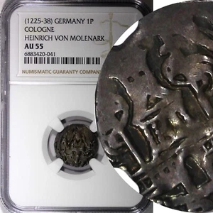 DEUTSCHLAND KÖLN HEINRICH I (1225-38) Silber 1 Pfennig NGC AU55 TOP BEWERTET H643 - Bild 1 von 5