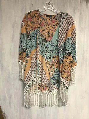 Renuar (Size S/P) Women’s Floral Fringe Long Sleeve Top Shirt Tunic Beach Boho - Image 1 of 4