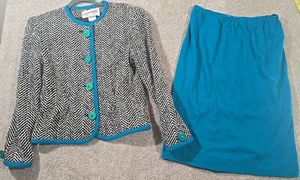 Vintage Castleberry 2-teiliger Rockanzug Chevron Wollmischung Blazer hergestellt in den USA gefüttert Damen 8 - Bild 1 von 20