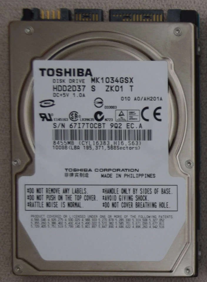 Toshiba MK1034GSX 100GB,Internal,5400 RPM,6.35 cm (2.5") (HDD2D37) Laptop HDD - Image 1 of 1