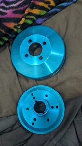 2 blue aluminium 6-groove Serpentine Belt Pulley System, Blue Anodized - Picture 1 of 9