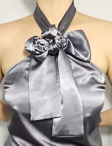 Charlotte Russe Satin Grey/Gray Ribbon Halter Neck Top - Sz Medium - Vintage Y2K - Picture 1 of 8