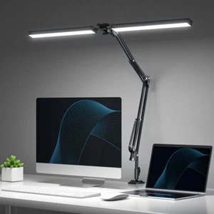 24W Doppelkopf Schreibtischlampe LED dimmbar 60CM Augenschutz Tischlampe USB - Bild 1 von 12