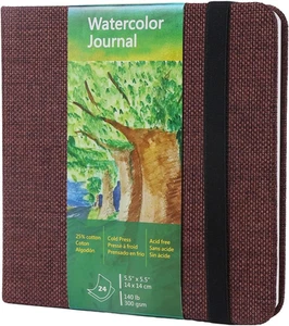 Square Watercolour Sketchbook, 25% Cotton, 300Gsm, 14X14Cm, 24 Sheets, 48 Pages, - Picture 1 of 12