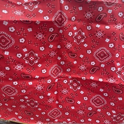 32” x 58” Cotton Polyester Red Bandana Print Paisley Pattern Fabric Arts Crafts - Image 1 of 4
