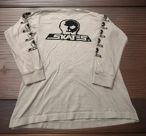 Vintage Skull Skates T-Shirt Men’s Med White LS Y2K 90s Sleeve Hits Grunge - Picture 1 of 10