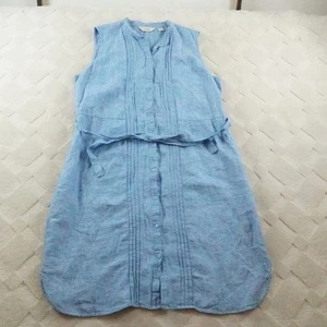 L.L. Bean Linen Midi Shirt Dress Womens 18 Blue Belted With Pockets Sleeveless - Picture 1 of 12