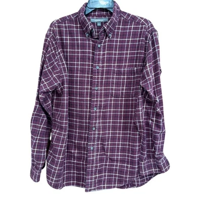Croft & Barrow Flannel Shirt Mens Large Burgundy Plaid Button Down Long Sleeve - Image 1 of 4