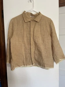 Joan Vass 100% Leinen Hemdjacke mit Knopfleiste hellbraun beige kastig Größe 3 M/L Minima - Bild 1 von 10