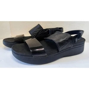 Vionic Karleen Platform Sandals Black Leather Adjustable Straps EU 41 US 9 - Picture 1 of 7