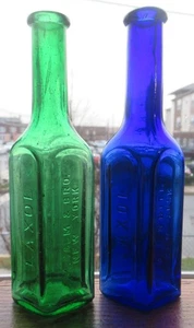 Outstanding Pair Cobalt Blue & Green A J White New York Laxol Medicine Bottle - Picture 1 of 9