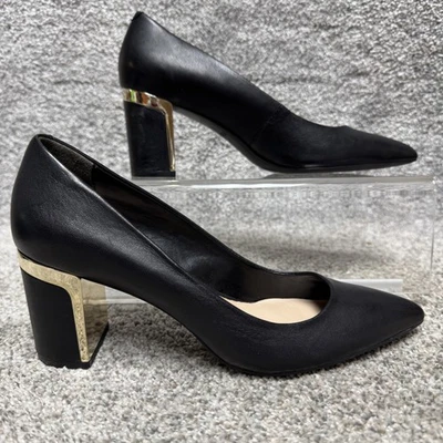 DKNY туфли женщин размер 10 черный блок каблук насосы золотой отделки вкратце носок нарядный - Изображение 1 из 4