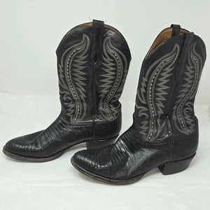 VINTAGE LARRY MAHAN EL PASO HANDGEFERTIGTE HERREN COWBOY STIEFEL SCHWARZ EIDECHSENLEDER GRÖSSE 13D - Bild 1 von 10