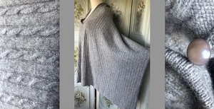 KASCHMIR WEICH ZOPFMUSTER SCHALLDÄMPFER SCHAL KNÖPFE MELIERT GRAU HALSTUCH 81 x 24 EUC - Bild 1 von 8