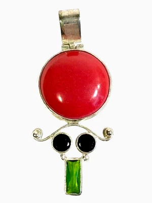 Colgante de plata de ley 925 vintage de jaspe rojo granate, piedras preciosas de peridoto 2,5" 9 g Foto 1 de 4