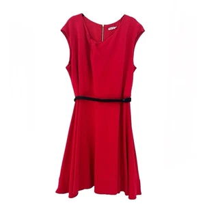 Vestido para mujer Eliza J rojo rubí sin mangas ajustado y acampanado con cinturón talla grande 22W” - Imagen 1 de 8