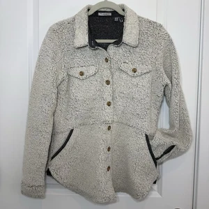 Toad & Co Damen M Boxcan Sherpa Overshirt grau Button Down Langarm Wolle - Bild 1 von 7