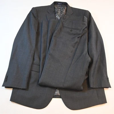 Jos A Bank 44L 36x36 Gray Glenn Check 100% Wool Mens Jacket Pants Suit - Image 1 of 4