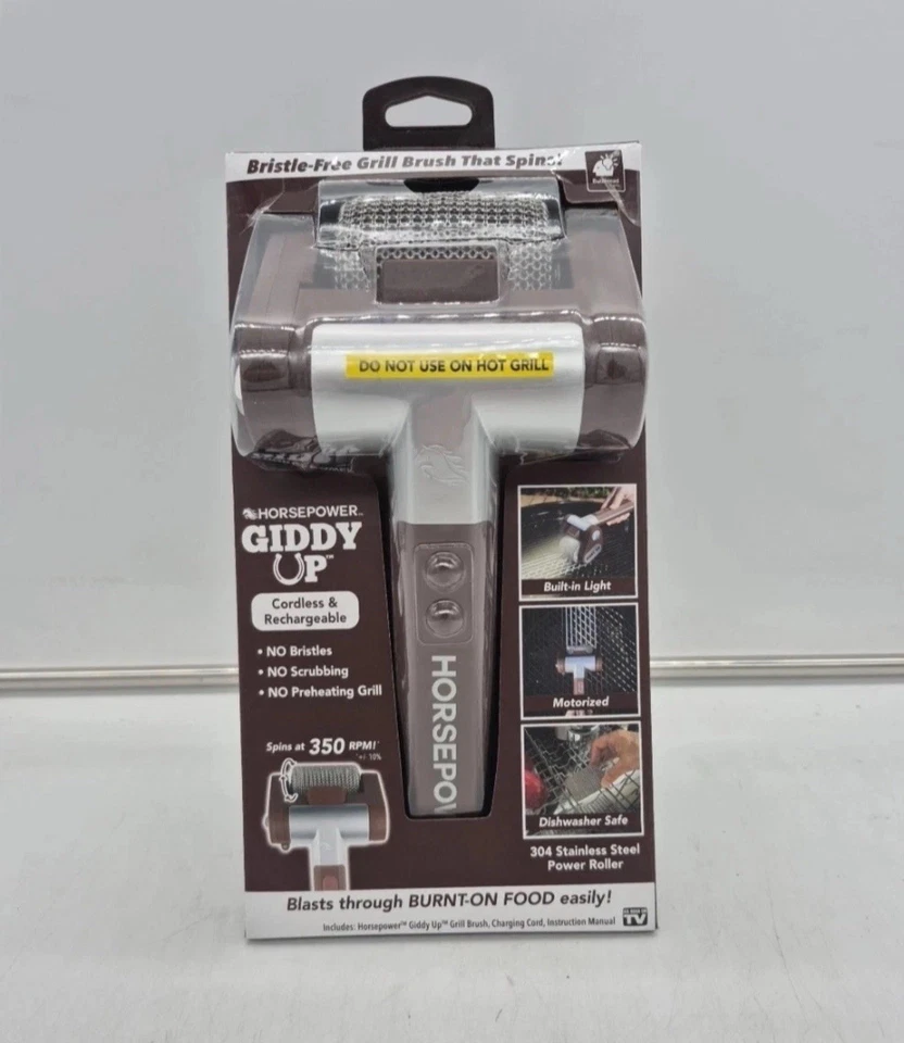 Horsepower Giddy Up Bristle-Free Spinning Grill Brush w/LED, AS-SEEN-ON-TV