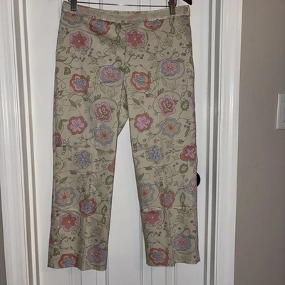 Pantalones Sigrid Olsen Sport Marfil Multicolor Floral Pierna Recta Talla 8P Usados en Excelente Condición Foto 1 de 4